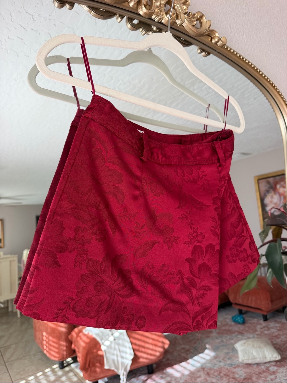 Zara Red Floral Jacquard Skater Skirt